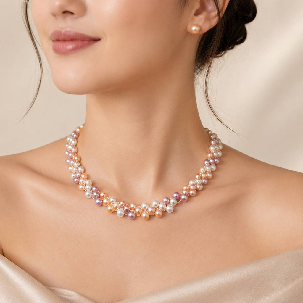 Aurielle Floating Pearl Necklace Set (Beige & Lavender Necklace)