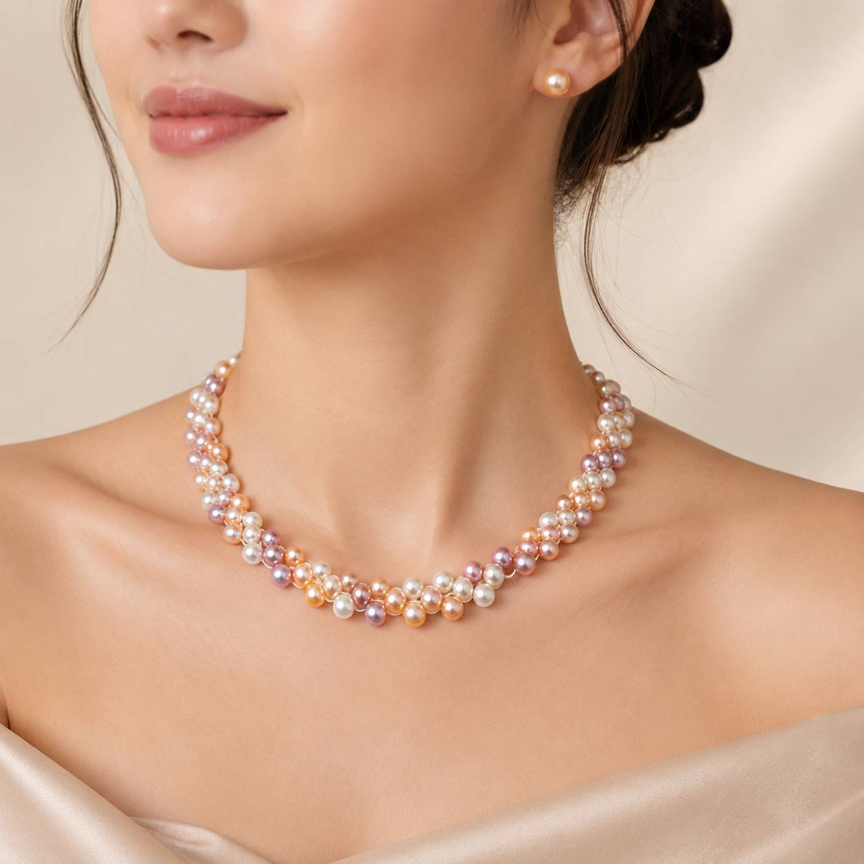Aurielle Floating Pearl Necklace Set (Beige & Lavender Necklace)