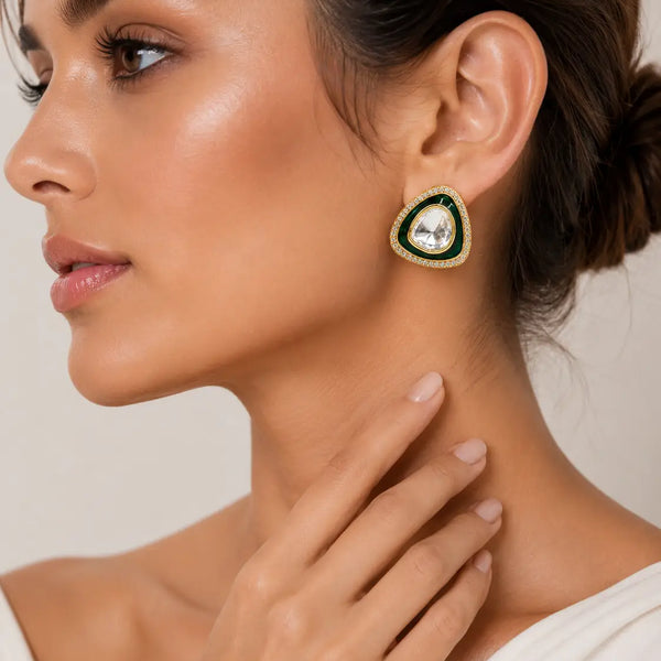 Emerald Oval Halo Studs