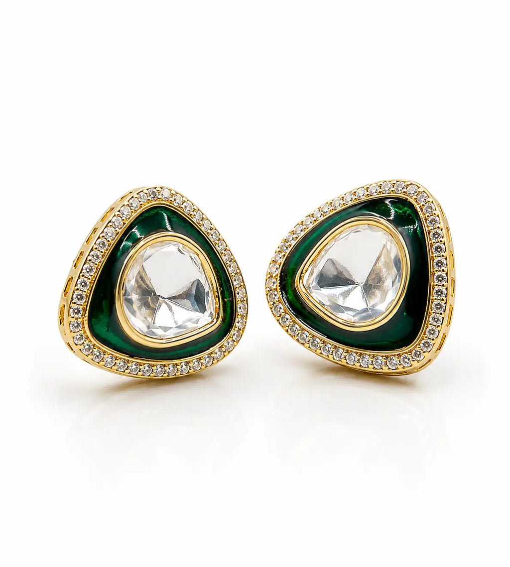 Emerald Oval Halo Studs