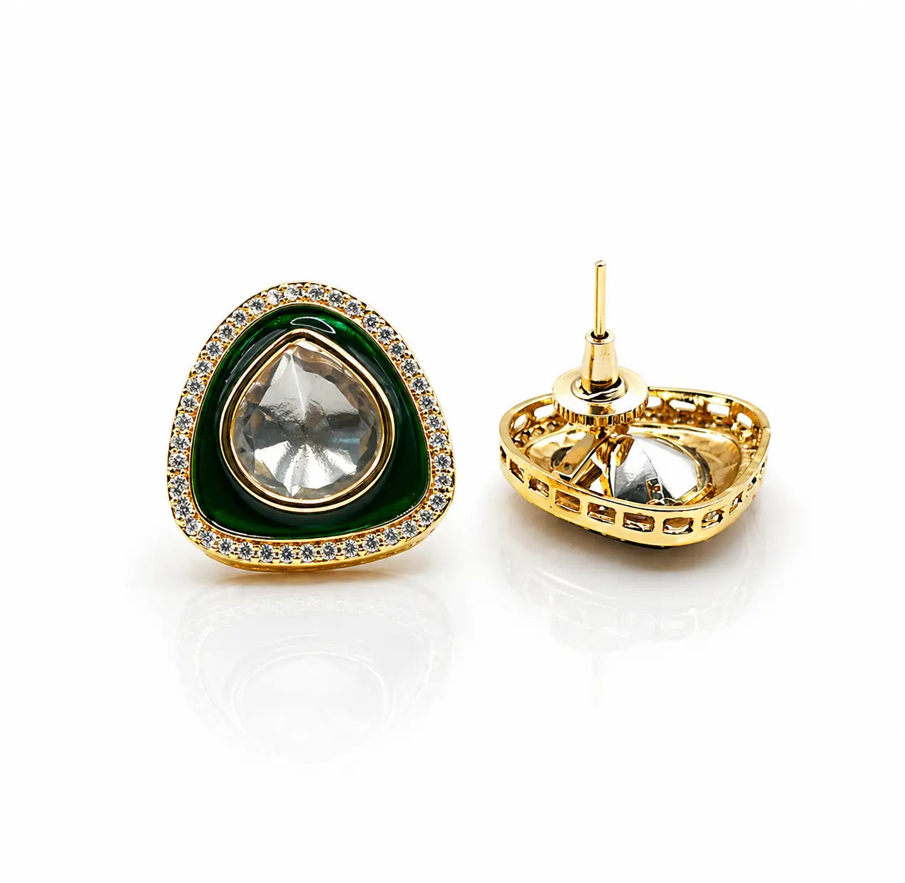 Emerald Oval Halo Studs