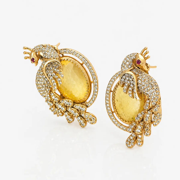 Golden Seraph Peacock Stud Earrings