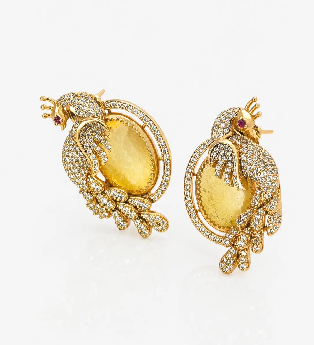 Golden Seraph Peacock Stud Earrings