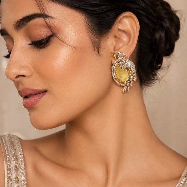 Golden Seraph Peacock Stud Earrings