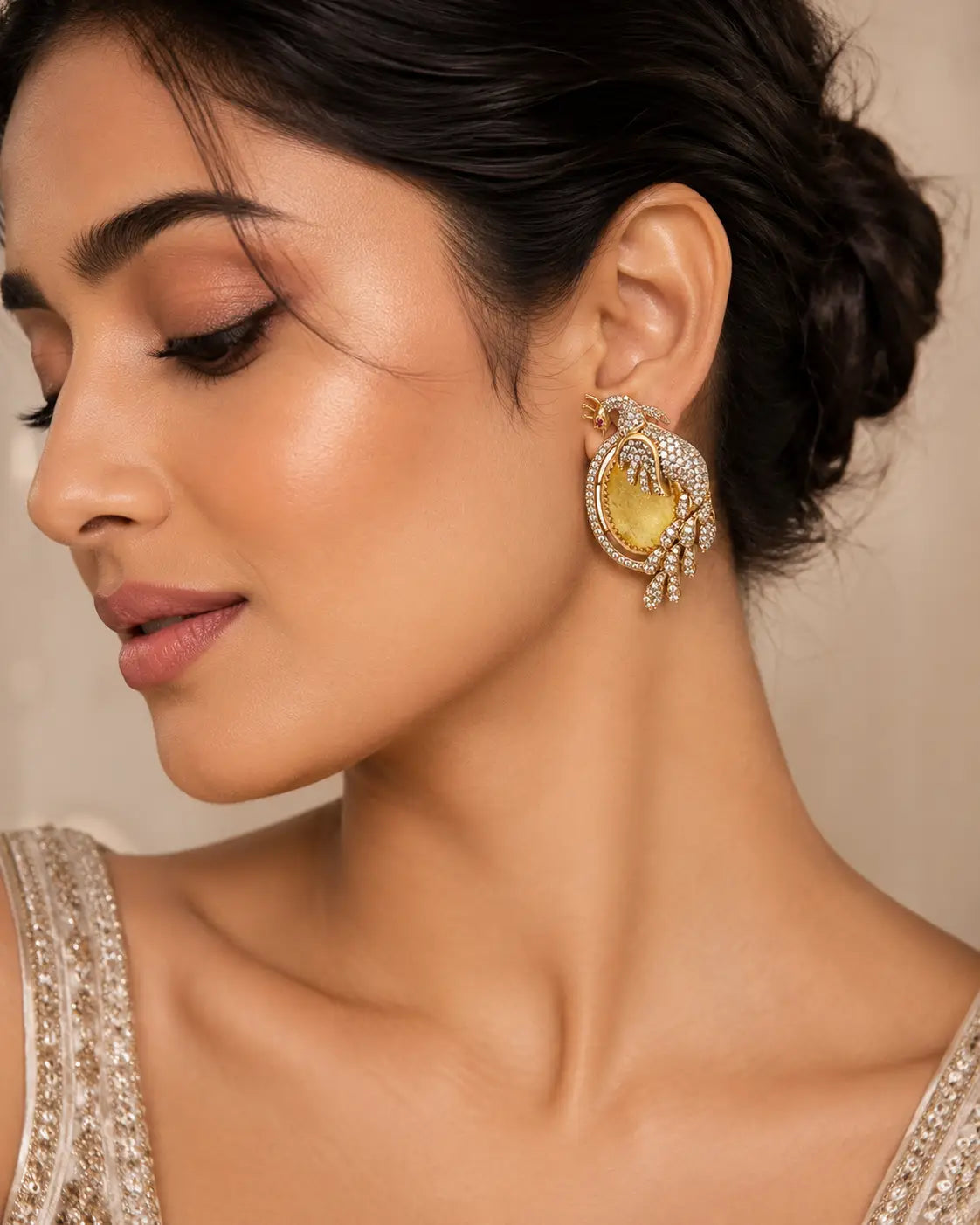 Golden Seraph Peacock Stud Earrings