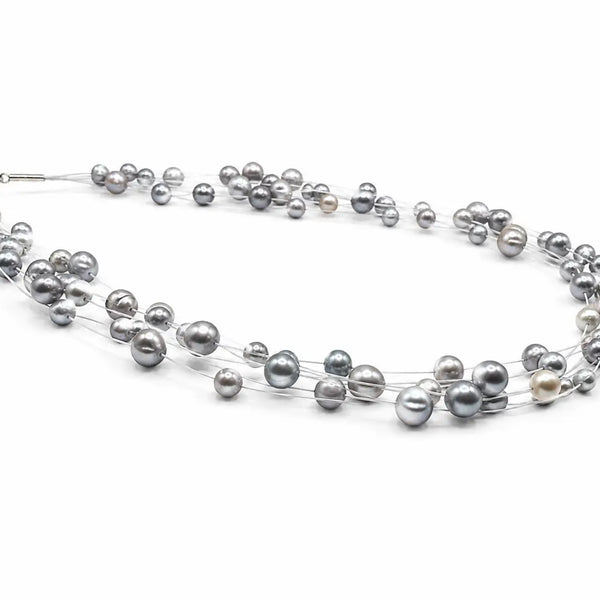 Noir Lumiere Floating Pearl Necklace Set (Grey)