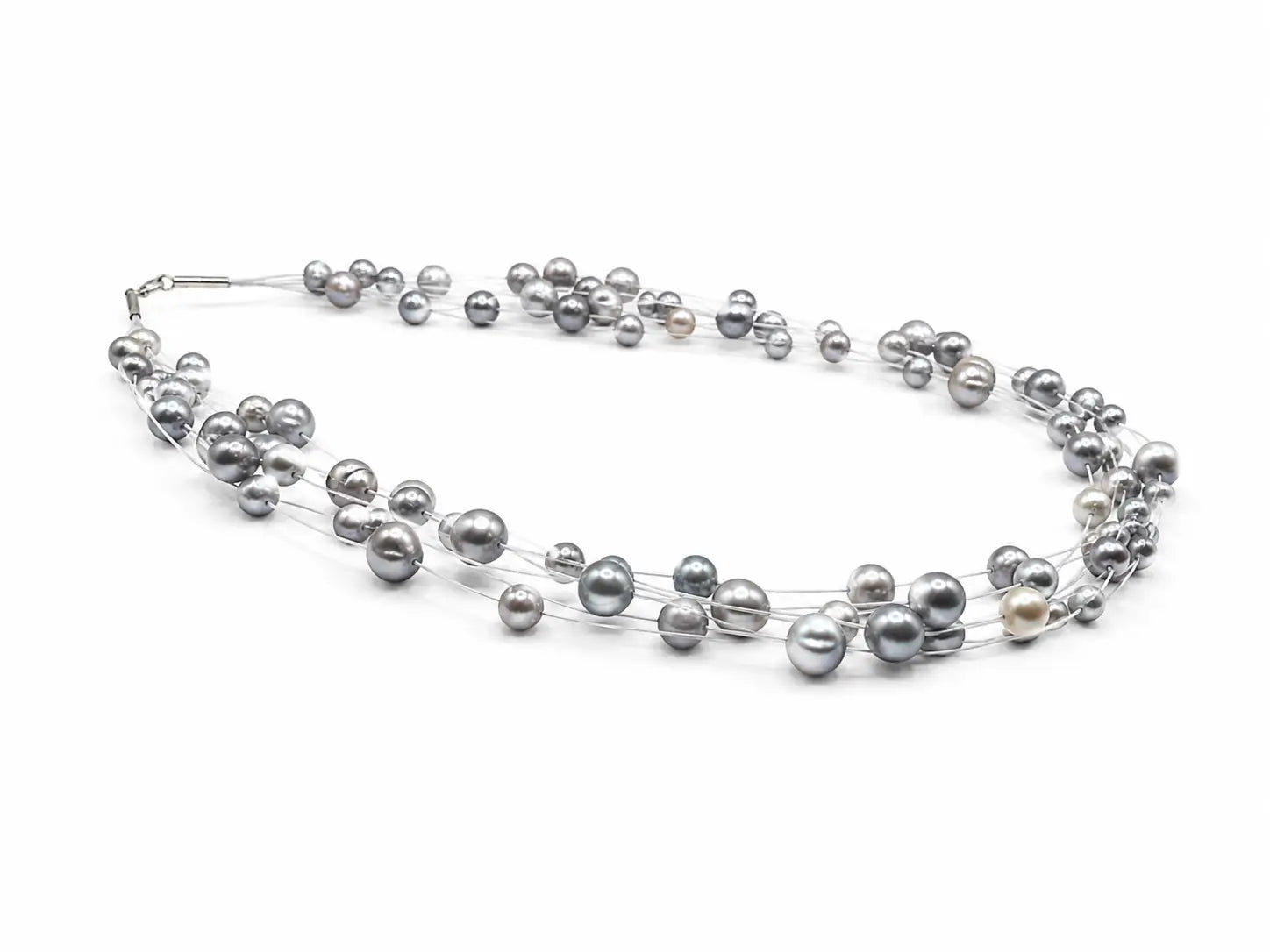Noir Lumiere Floating Pearl Necklace Set (Grey)
