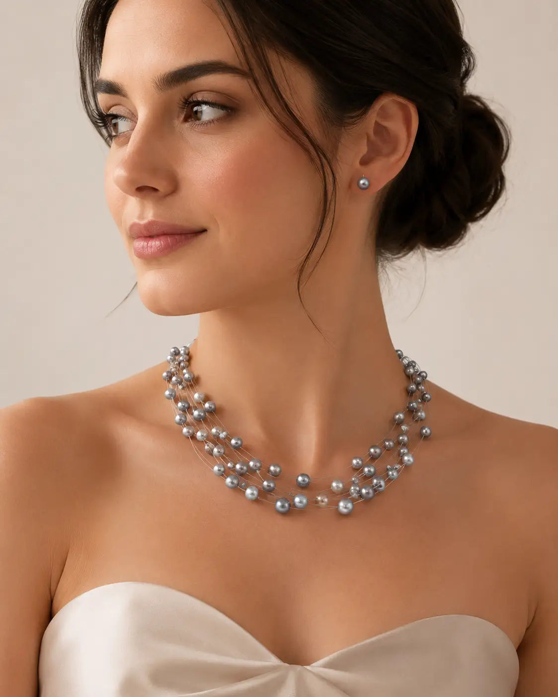 Noir Lumiere Floating Pearl Necklace Set (Grey)