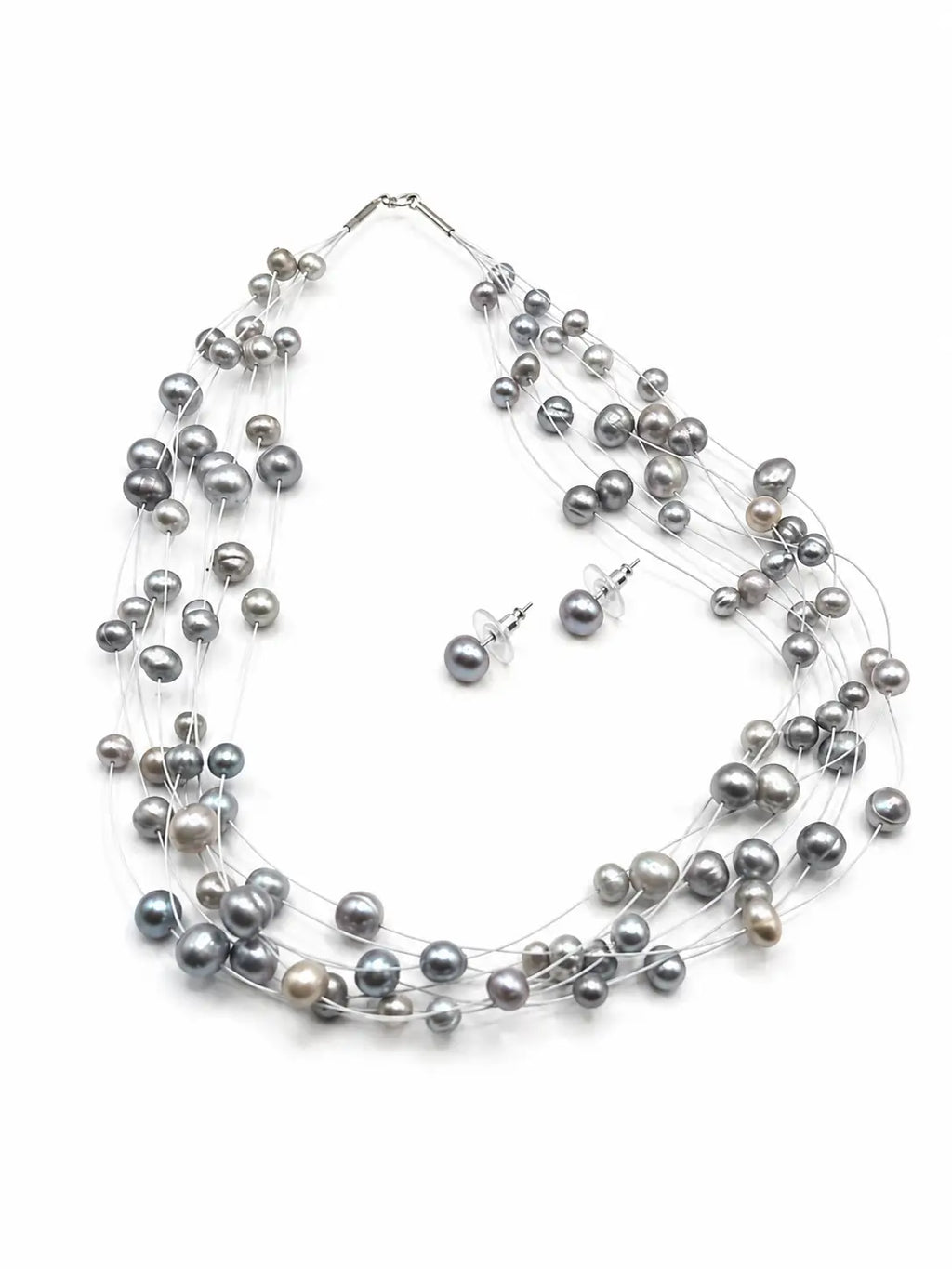 Noir Lumiere Floating Pearl Necklace Set (Grey)