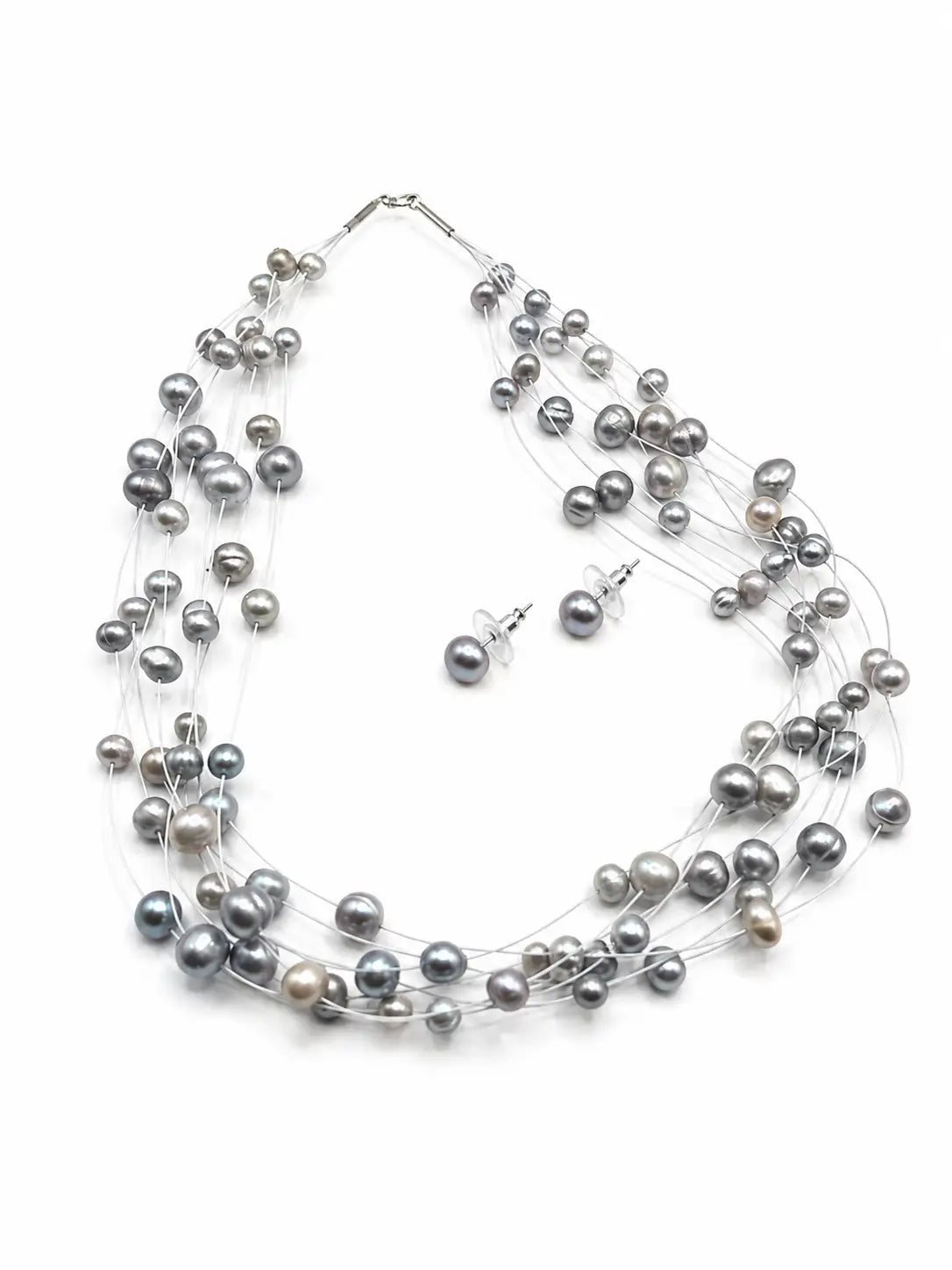 Noir Lumiere Floating Pearl Necklace Set (Grey)