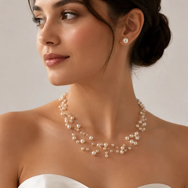 Noir Lumiere Floating Pearl Necklace Set (White)