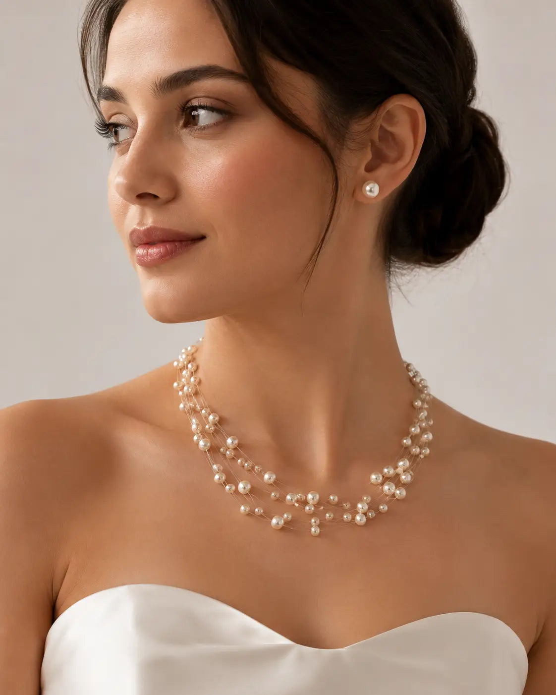 Noir Lumiere Floating Pearl Necklace Set (White)