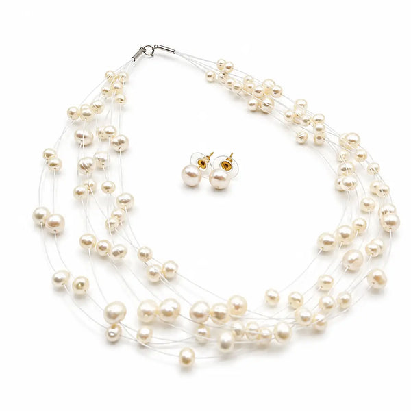 Noir Lumiere Floating Pearl Necklace Set (White)