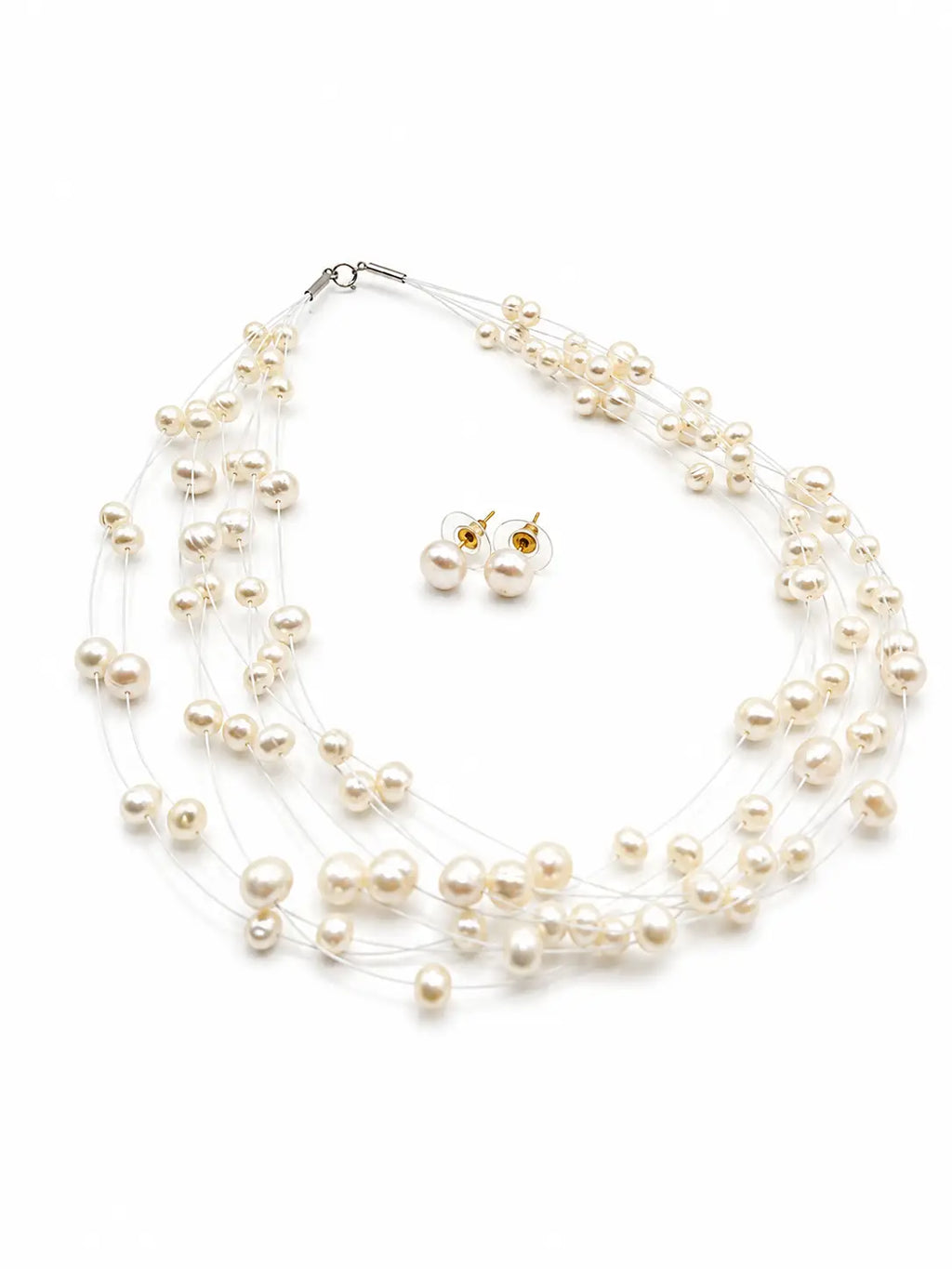 Noir Lumiere Floating Pearl Necklace Set (White)