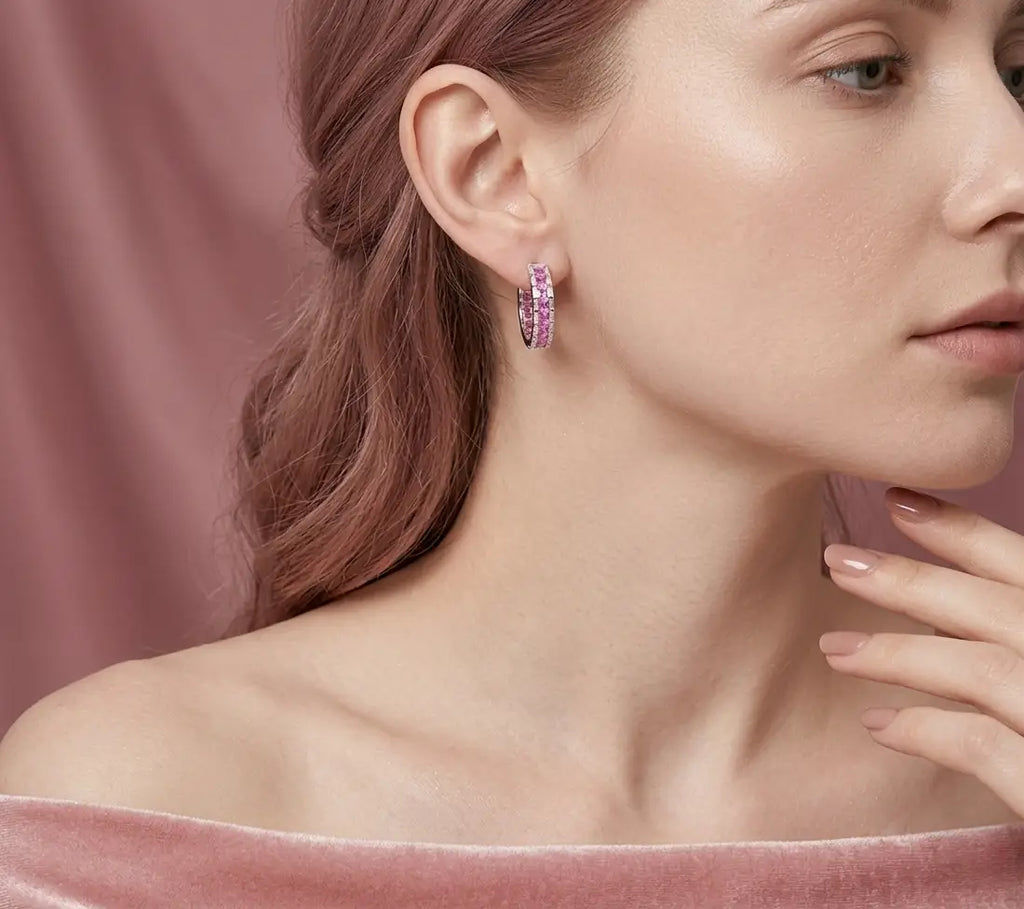 Pink Sapphire Hoops