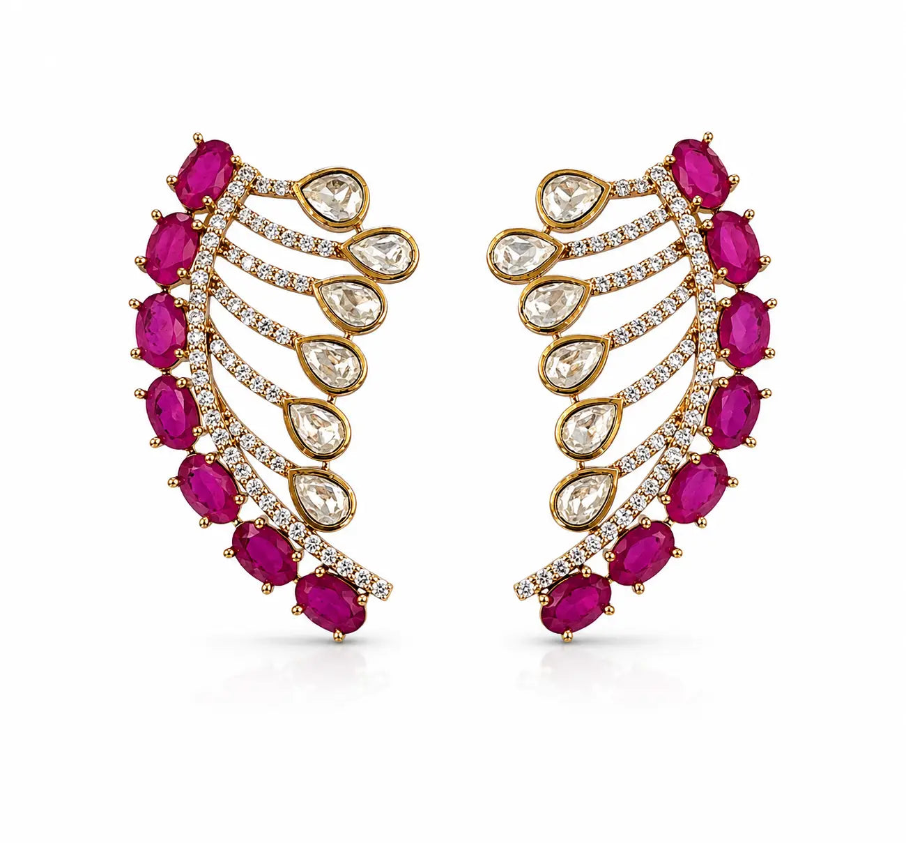 Regalia Crescent Ruby and Polki Earrings