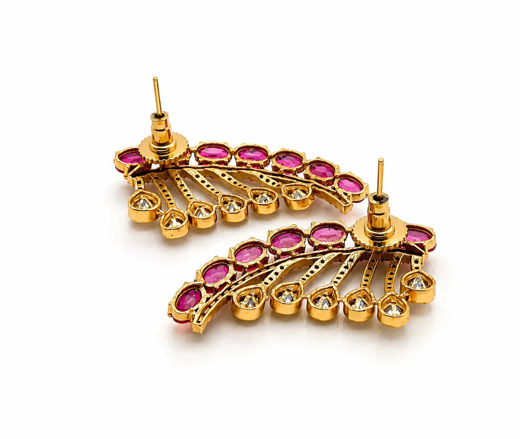 Regalia Crescent Ruby and Polki Earrings
