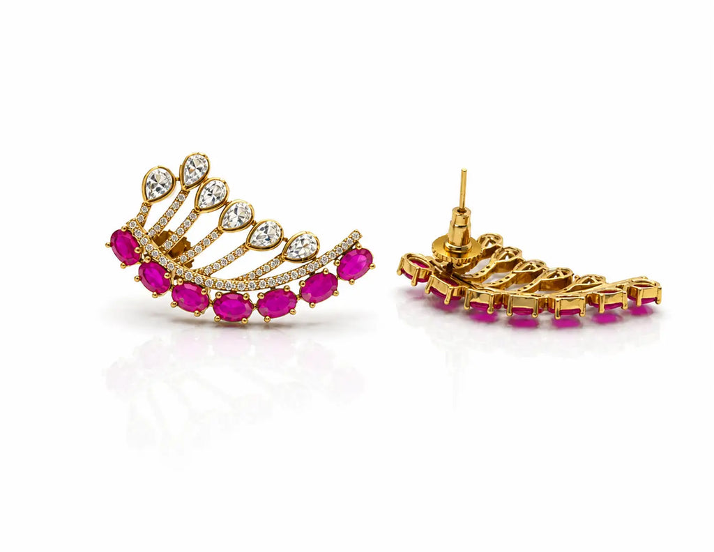 Regalia Crescent Ruby and Polki Earrings
