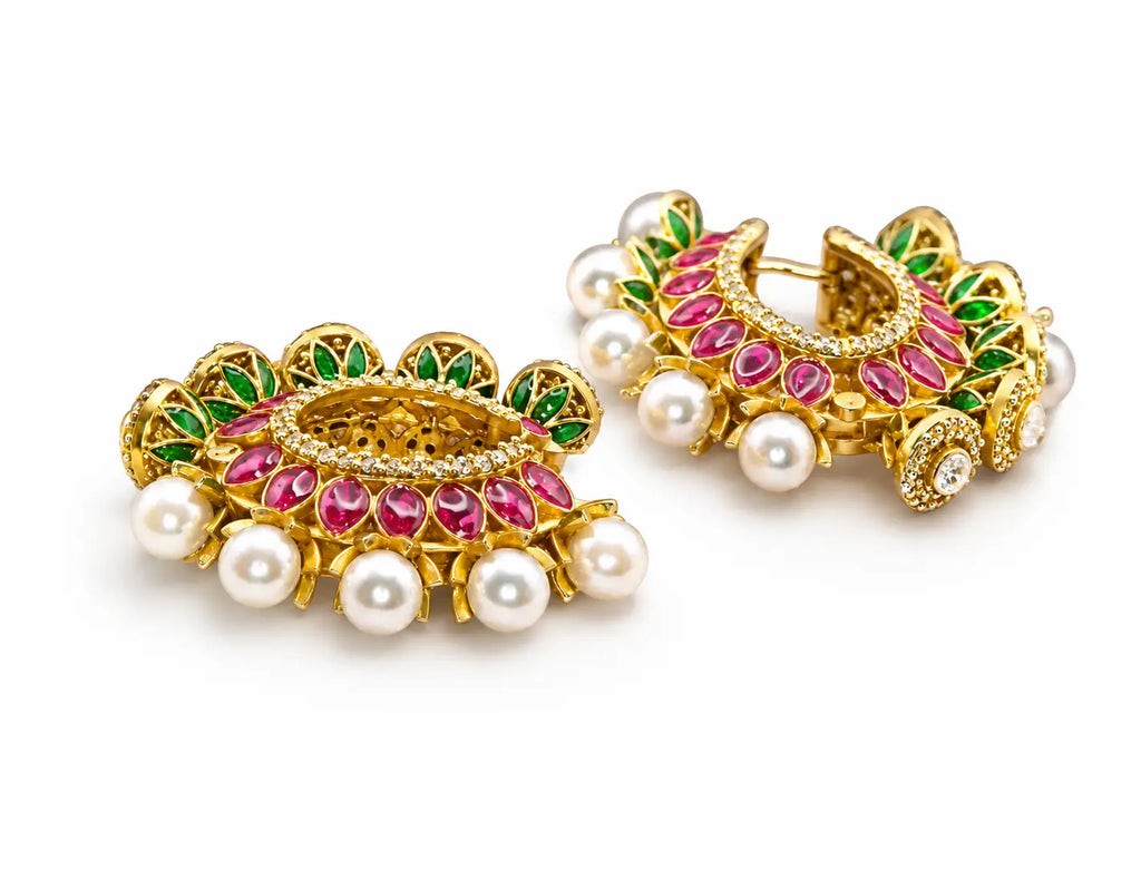 Rose Verde Pearl Halo Hoops