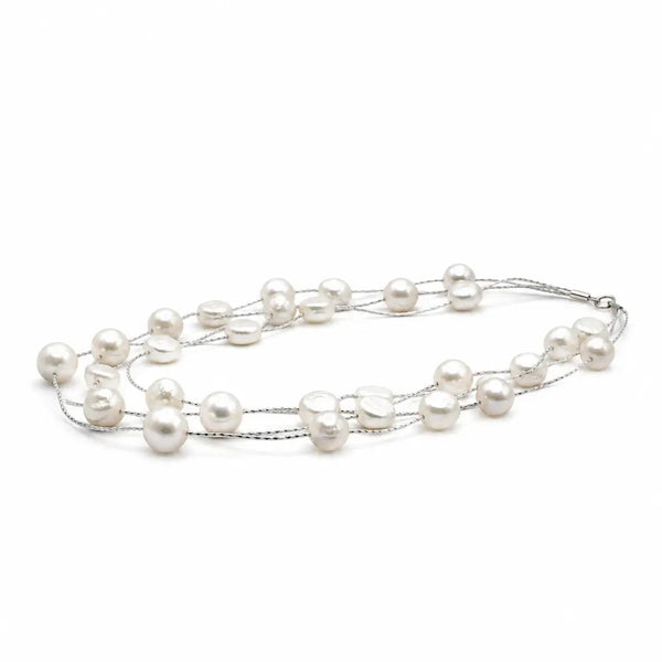 Serena Cascade Pearl Necklace Set (White pearl distant necklace)