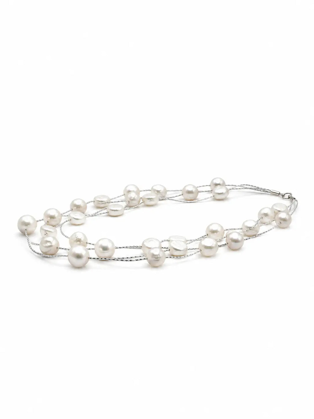 Serena Cascade Pearl Necklace Set (White pearl distant necklace)