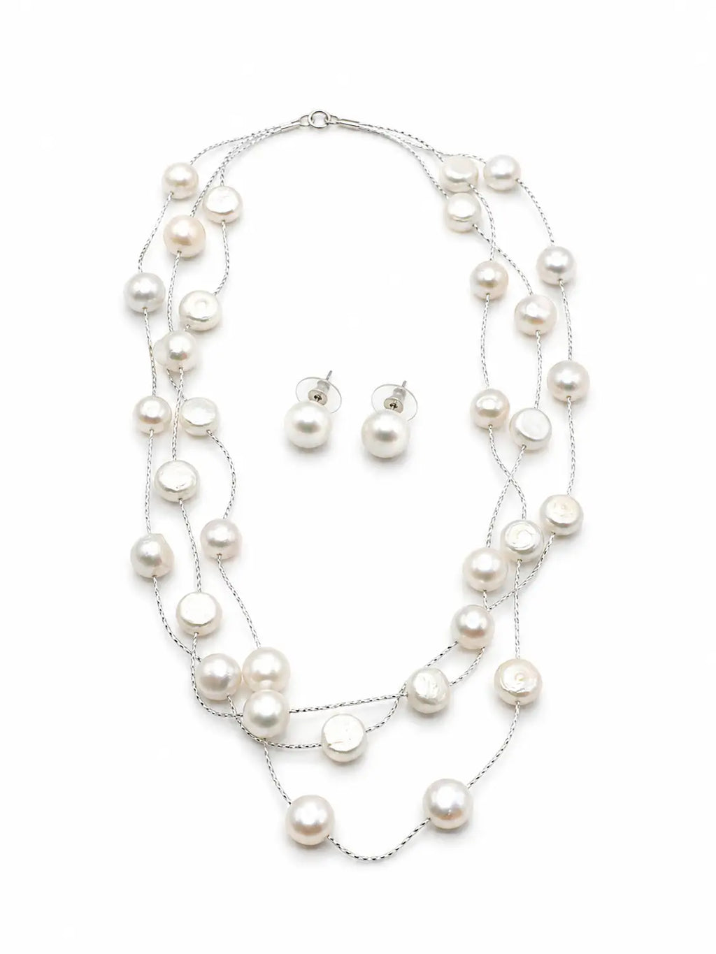 Serena Cascade Pearl Necklace Set (White pearl distant necklace)