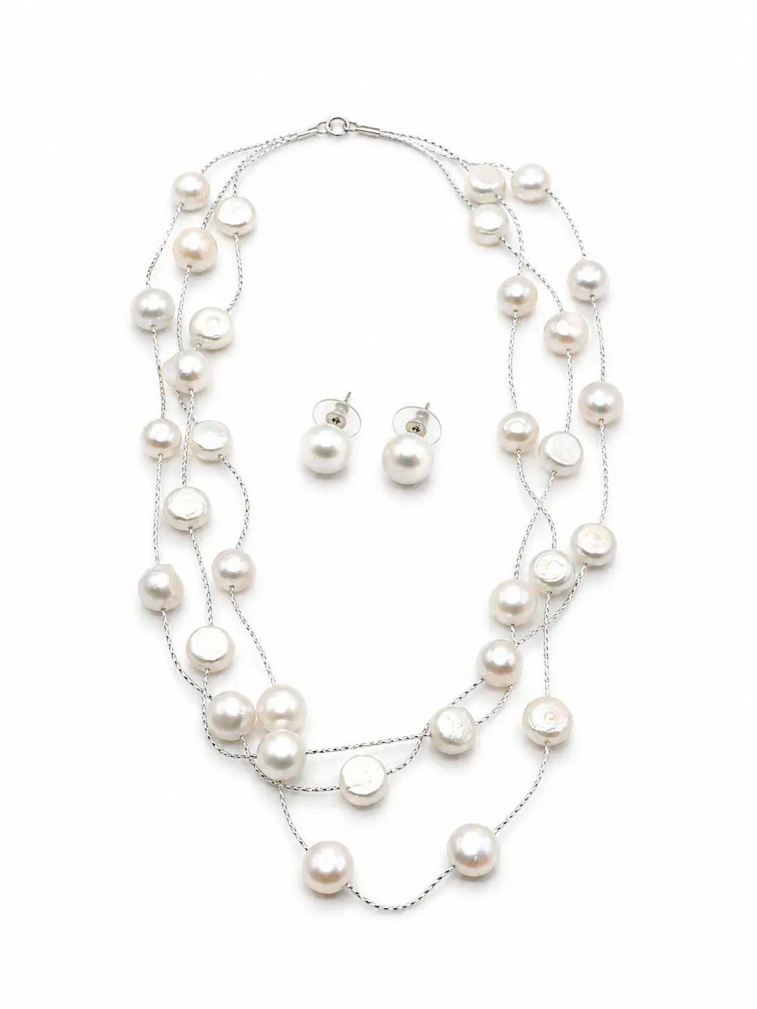 Serena Cascade Pearl Necklace Set (White pearl distant necklace)